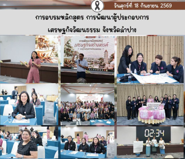 ร่วมการอบรมหลักสูตร การพัฒนาผู้ประกอบการเศรษฐกิจวัฒนธรรม จังหวัดลำปาง โครงการวิจัยมหาวิทยาลัยศิลปากร เรื่อง การพัฒนาเมืองรองสู่เศรษฐกิจสร้างสรรค์ บนฐานทุนทางวัฒนธรรม